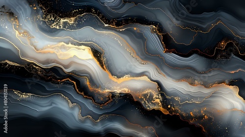 Dynamic Waves and Swirls: Abstract Art in Black, White, and Gold