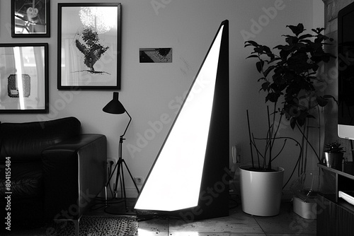 An avantgarde designer lamp with a futuristic silhouette