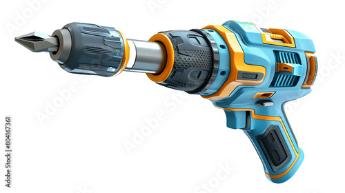 A smart electric screwdriver with torque control on a transparent background. PNG format, This PNG file, with an isolated cutout object on a transparent background. 