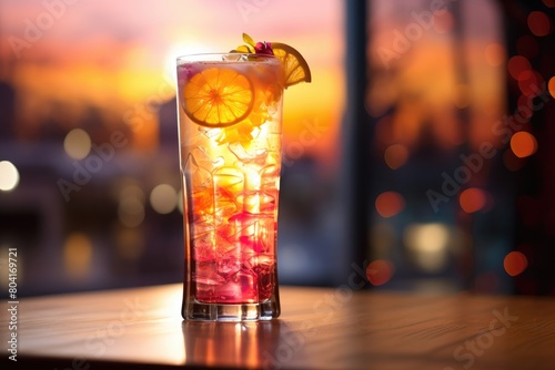 Tequila Sunrise Spectacle: Tequila sunrise in a tall glass, with a gradient of colors mirroring a sunrise.