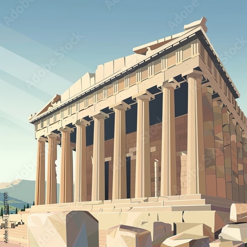 Use geometric shapes and patterns to illustrate the harmony and symmetry of the Acropolis architecture , super realistic