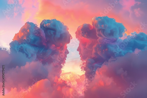 A cloud formation looking like a pair of dancing figures, set against the colorful canvas of a sunrise sky