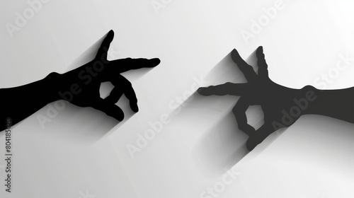 Shadow hand pointing gestures on transparent background, human arm shades overlay effect isolated on transparent background. Person pointing gesticulation signs on wall, realistic modern