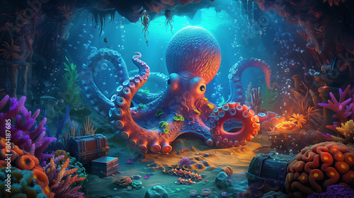 cartoon octopus in the underwater kingdom