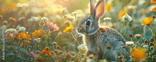 Rabbit in Field. Fresh, Springtime Image.