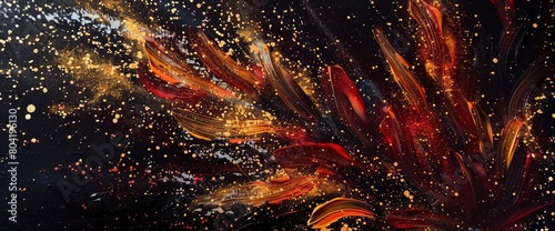 Firework painting with glitter glue and black paper , professional photography and light