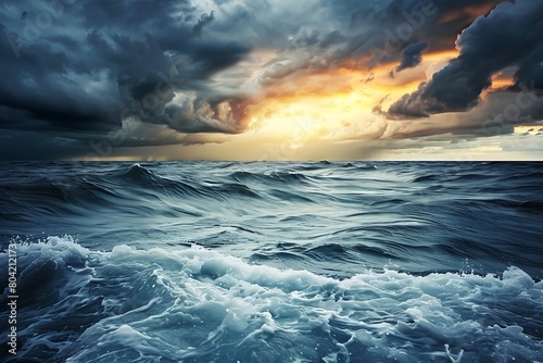The smooth gradient of a seascape under a stormy sky
