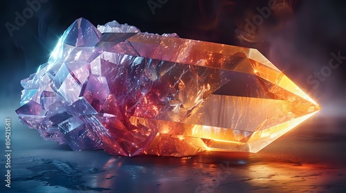 Elegantly Illuminated Geometric Crystal Against Dark, Muted Background