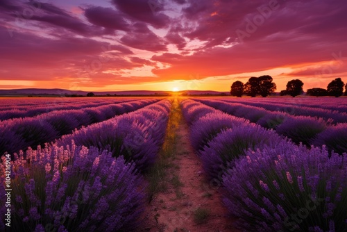 Sunset drive through a lavender field.