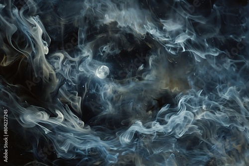Ethereal smoke tendrils exhibiting graceful movement, bathed in lunar illumination.