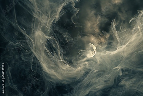 Ethereal smoke tendrils exhibiting graceful movement, bathed in lunar illumination.