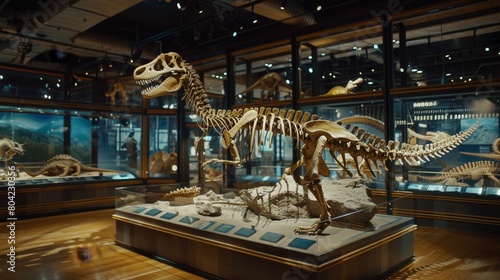 The paleontology jurassic display hall houses a stegosaurus dinosaur fossil, as well as a pterodactyl skeleton and ancient dinosaur footprints.