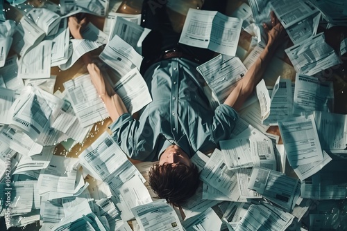 Stressed Individual Overwhelmed by Financial Documents