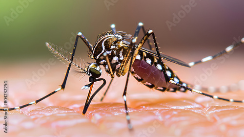  Mosquito on the skin, close-up