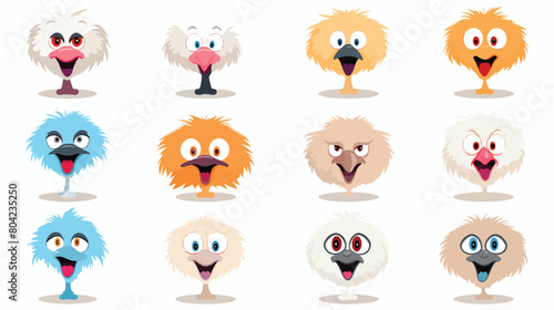 Cute ostrich animal emotions tiny ostrich with emoji