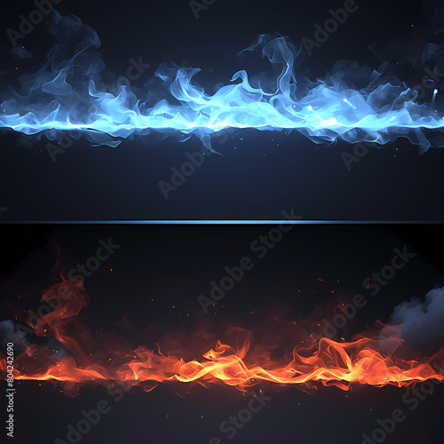 Experience the striking dichotomy between fiery reds and icy blues in this visually stunning stock image. The stark black backdrop serves as a canvas for the dramatic interplay of warm and cool hues,