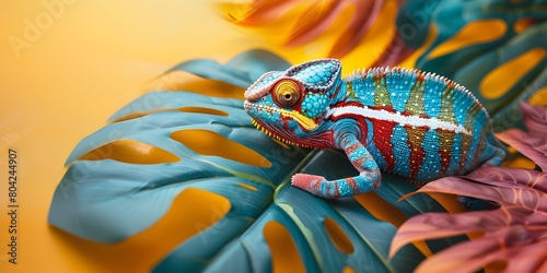 Chameleon Blending Into Vibrant Foliage Showcasing Remarkable Adaptability and Camouflage Abilities