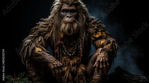 Illustration of Bigfoot on a Black Background