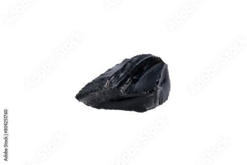 natural obsidian rough gem stone on the white background