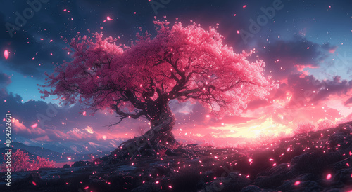 Sakura Petals Dancing in a Fantasy Night Sky Anime Inspired Scenery