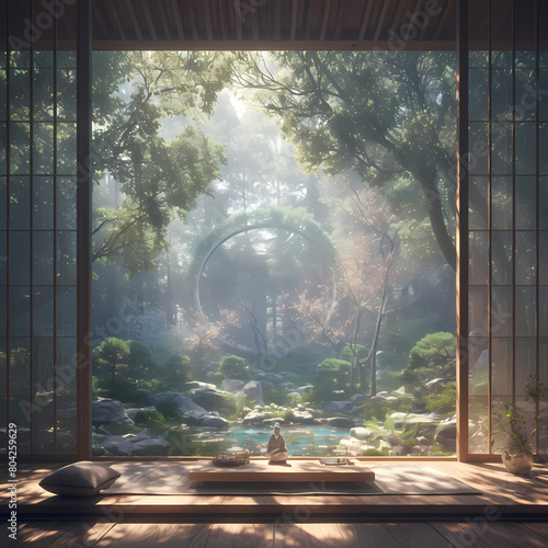 A serene meditation retreat nestled amidst nature, offering a peaceful escape and spiritual connection.