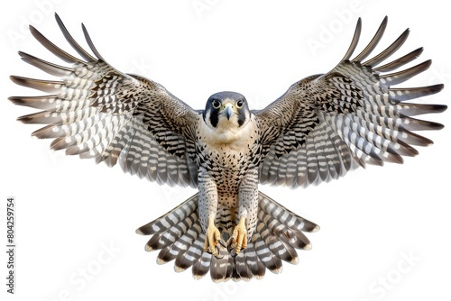 The Peregrine Falcon floating openly in the sky on a pure white background. Generative Ai