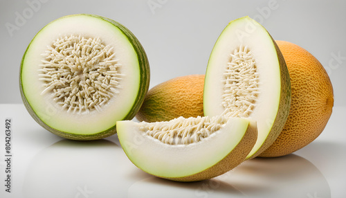 ripe Melon fruit (Cucumis melo) isolated on white background