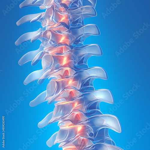 Medical Illustration of Human Vertebral Column with Cyan Background for Healthcare and Education