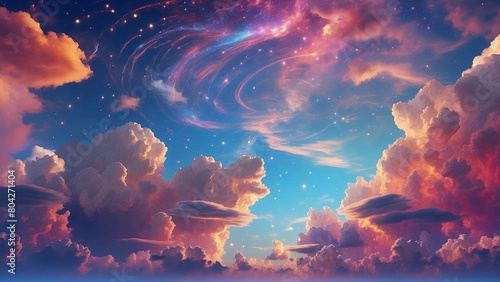 Amazing fantasy dreamy cloudscape among the cosmic background