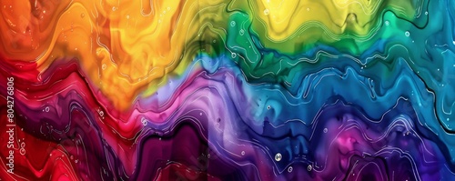Rainbow-colored ink flows in an abstract pattern, resembling a natural stone texture