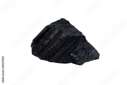 natural black tourmaline gem stone on the white background