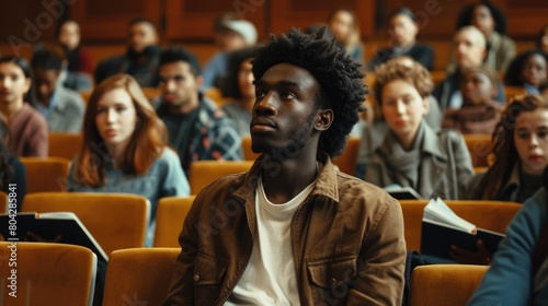 Multiethnic group of university students in lecture hall