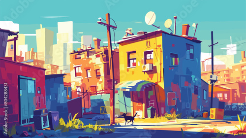 Ghetto landscape vector illustration. Cartoon neigh