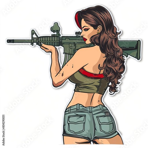 Draw a picture of a pinup girl holding an M-16 rifle.