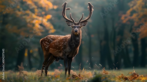Majestic Wild Deer Captured in Lush Autumn Forest,Symbolizing the Beauty and Importance of Wildlife Conservation