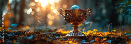 A golden trophy cup with a crystal ball on top, symbolizing the future of competition.