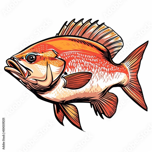 Colorful Illustrated Red Snapper Fish on White Background for Culinary and Fishing Themes
