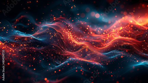 An abstract digital landscape created with vibrant waves of neon light.