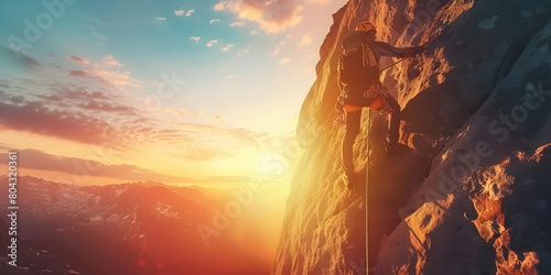 Conquering the Pinnacle Scaling the Dramatic Cliffs at Sunset for Adventure and