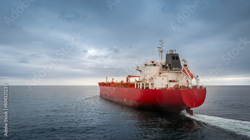 Aerial view of big oil, chemical tanker. Tanker ship logistic and transportation business oil and gas industry.