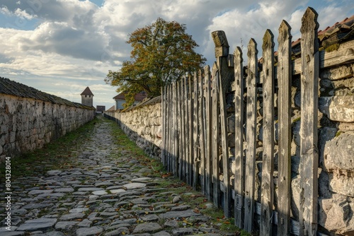 Large picket wall in a medieval village.