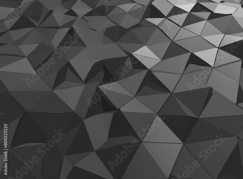 3d illustration of black abstract crystal background triangular texture wide panoramic