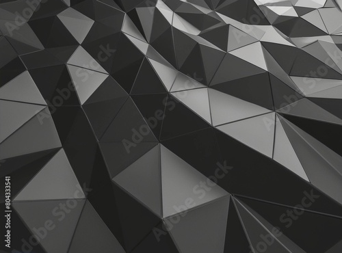 3d illustration of black abstract crystal background triangular texture wide panoramic