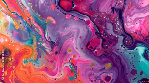 Colorful abstract painting with vibrant hues of pink, blue, purple, and orange.