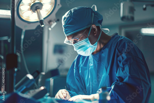 Surgeon focused on performing a surgical operation in an OR.