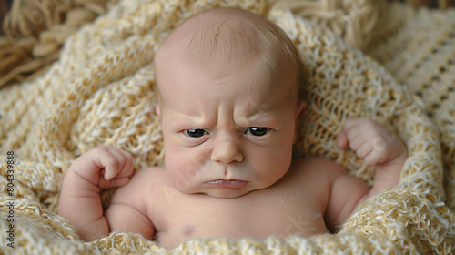 Baby with Disgust: Nose wrinkles, lip curls, revulsion evident, recoiling in distaste