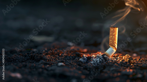 cigarette burning on the ground with dark backgrounds,