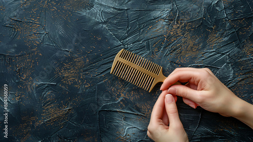 Female hand with hair combs on dark background