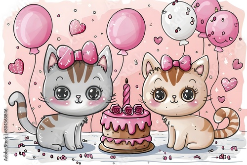 Fondo de pantalla de feliz cumpleaños con lindos gatos. Feliz cumple. Felicidades en tu cumpleaños.