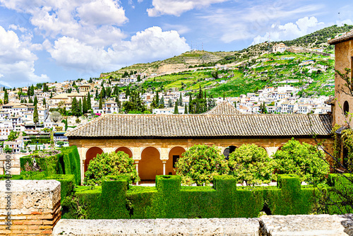 Views of the Albaicín neighborhood from the Alhambra Monumental Complex in Granada, Spain